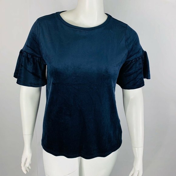 New Loft Womans Top Velvet Bell Sleeve Blue - Picture 4 of 8